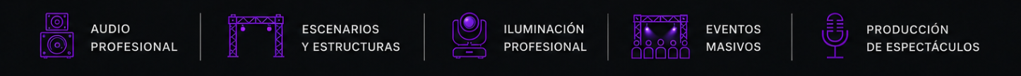 Audio profesional, escenarios y estructuras, iluminación profesional, eventos masivos, producción de espectáculos